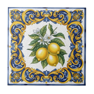 Traditional Mediterranean Majolica Lemon Ceramic Tile