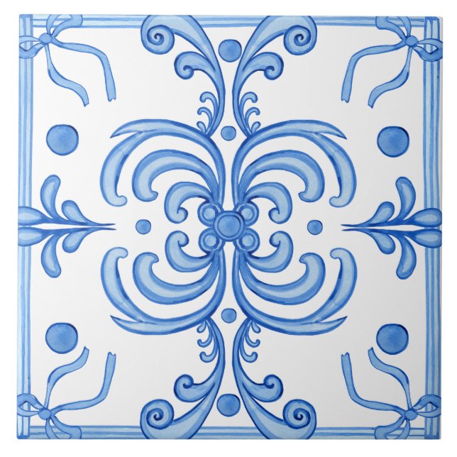Traditional Mediterranean Portuguese Azulejo Ceramic Tile (Front)