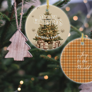 Traditional Merry Christmas Antique Gold Custom Ceramic Ornament