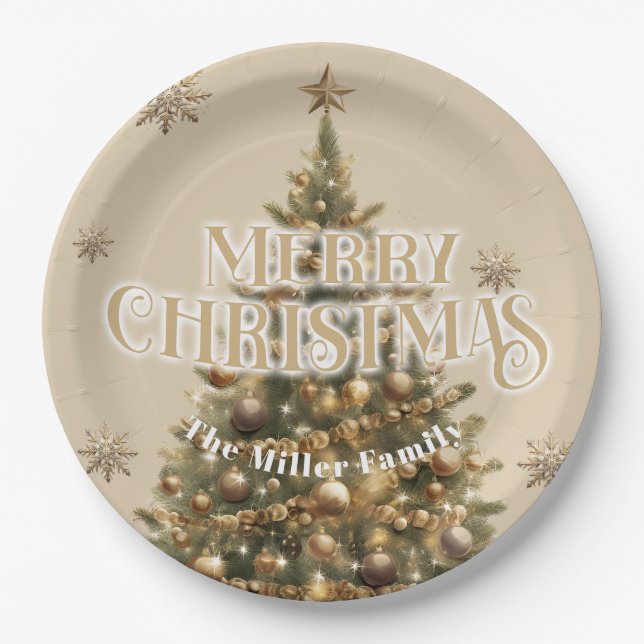 Traditional Merry Christmas Antique Gold Custom Paper Plate (Front)