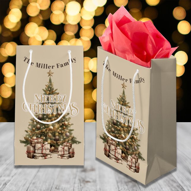 Traditional Merry Christmas Antique Gold Custom Small Gift Bag (Creator Uploaded)