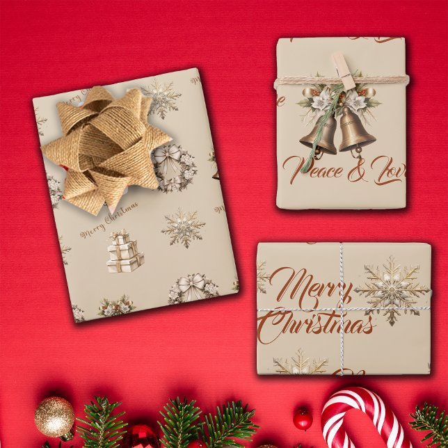 Traditional Merry Christmas Antique Gold Wrapping Paper Sheet (Creator Uploaded)