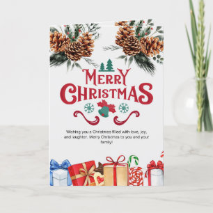 Traditional Merry Christmas Card with Pine Cones