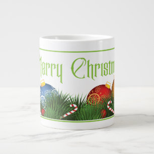 Traditional Merry Christmas Greeting with Ornament Large Coffee Mug