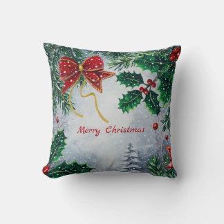 Traditional Merry Christmas Holidays Personalize Cushion