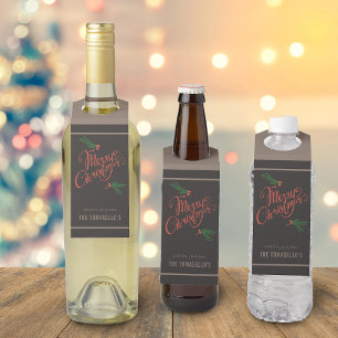 Traditional Merry Christmas Holly Berries Bottle Tag