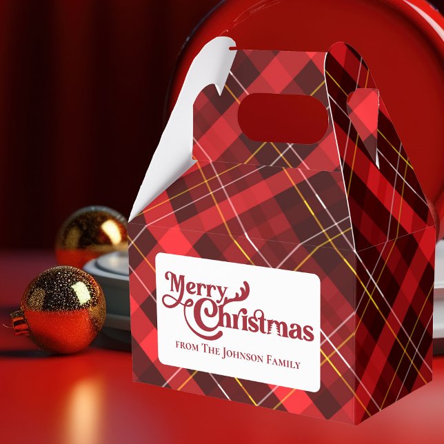 Traditional Merry Christmas Red Plaid Custom Party Favour Box (Creator Uploaded)