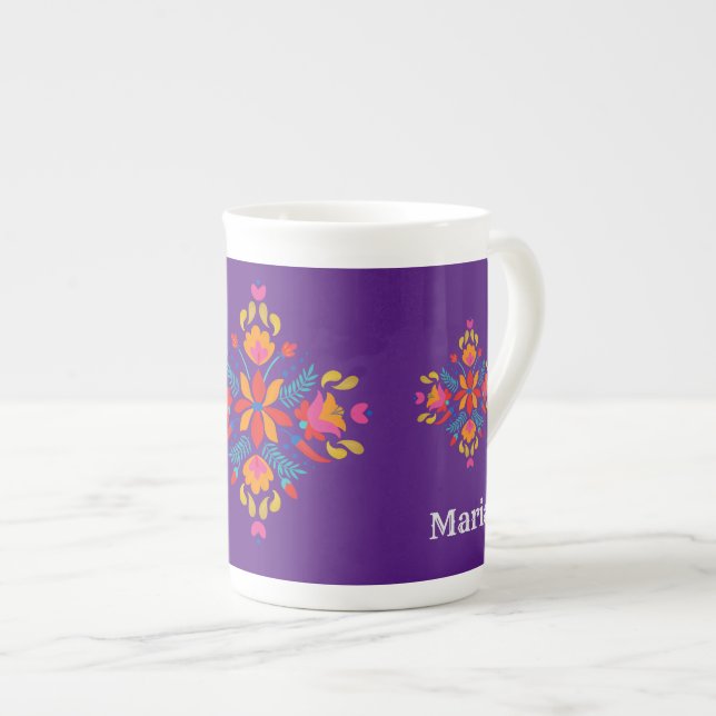 Traditional Mexican Flower Motif Coffee Mug (Front Right)