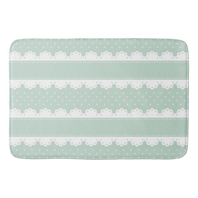 Traditional Mint White Lace Stripes Pattern Bath Mat (Front)