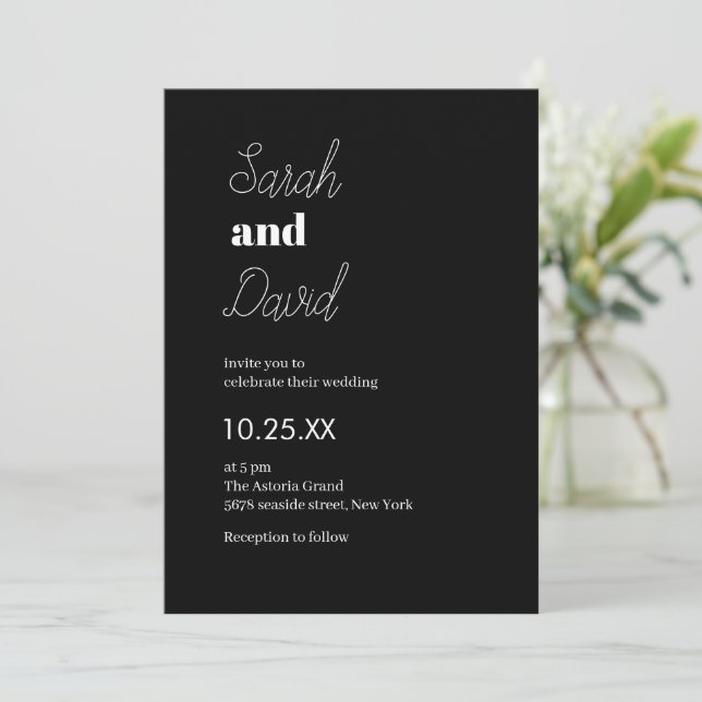 Traditional Modern chic black and white wedding Invitation (Standing Front)