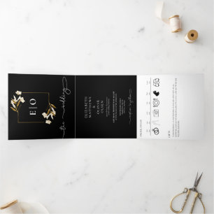 Traditional Modern Classic Black White Wedding Tri-Fold Invitation