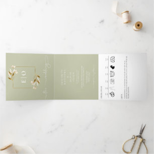 Traditional Modern Classic   Earthy Wedding Tri-Fold Invitation
