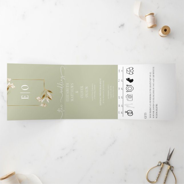 Traditional Modern Classic | Earthy Wedding Tri-Fold Invitation (Inside)