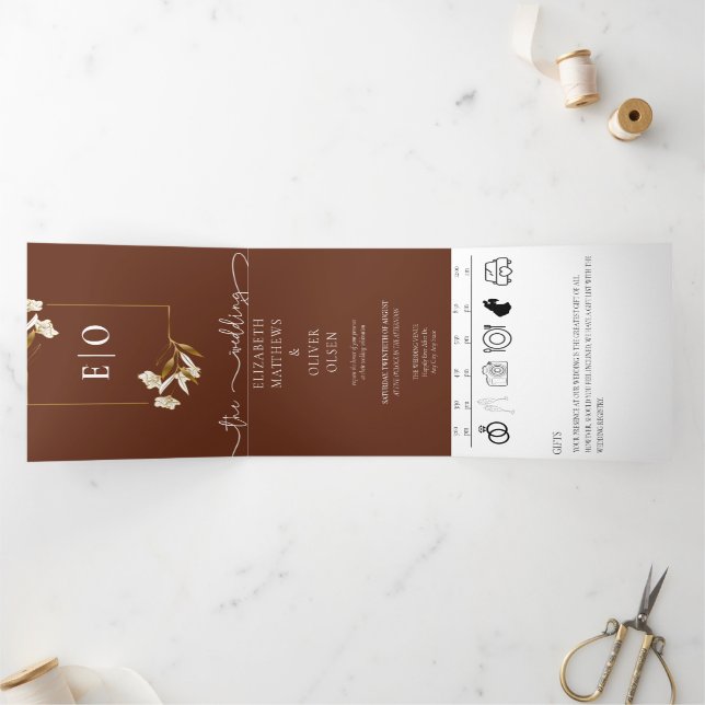 Traditional Modern Classic | Terracotta Wedding  Tri-Fold Invitation (Inside)