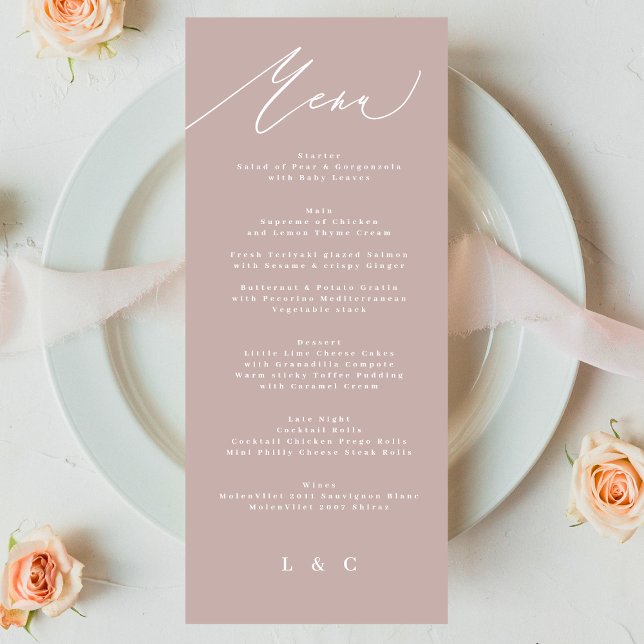 Traditional Modern Pink Taupe Calligraphy Wedding Menu (Creator Uploaded)