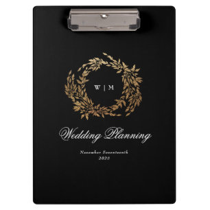 Traditional Monogram Black Crest Classic Wedding Clipboard