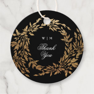 Traditional Monogram Black Crest Classic Wedding Favour Tags