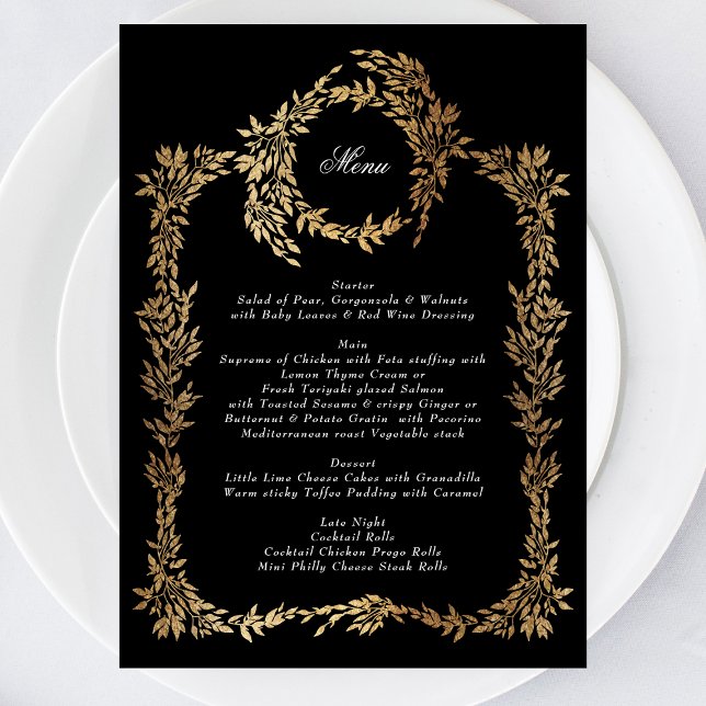 Traditional Monogram Black Crest Classic Wedding Menu (Creator Uploaded)