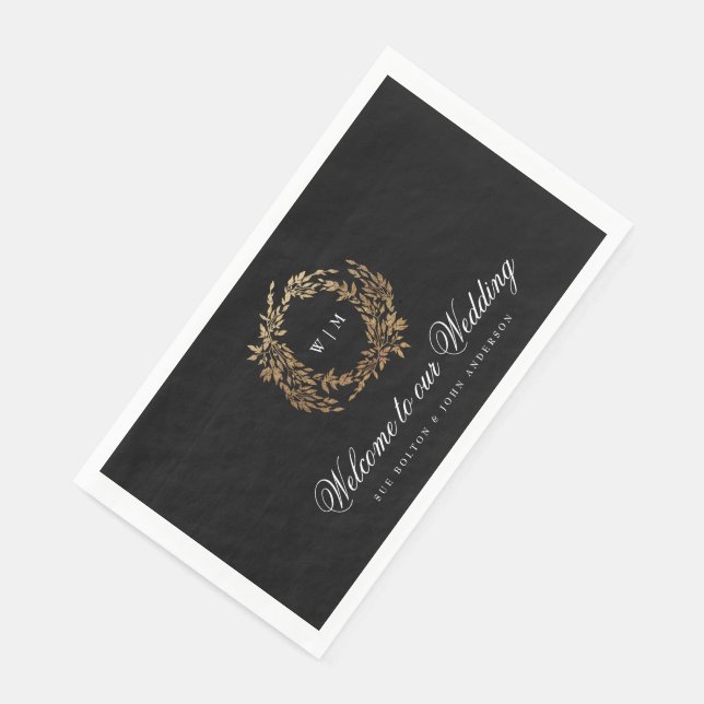 Traditional Monogram Black Crest Classic Wedding Napkin (Corner)