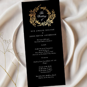 Traditional Monogram Black Crest Classic Wedding Program