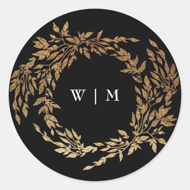 Traditional Monogram Black Crest Classic Wedding Round Sticker (Front)