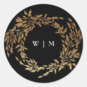Traditional Monogram Black Crest Classic Wedding Round Sticker