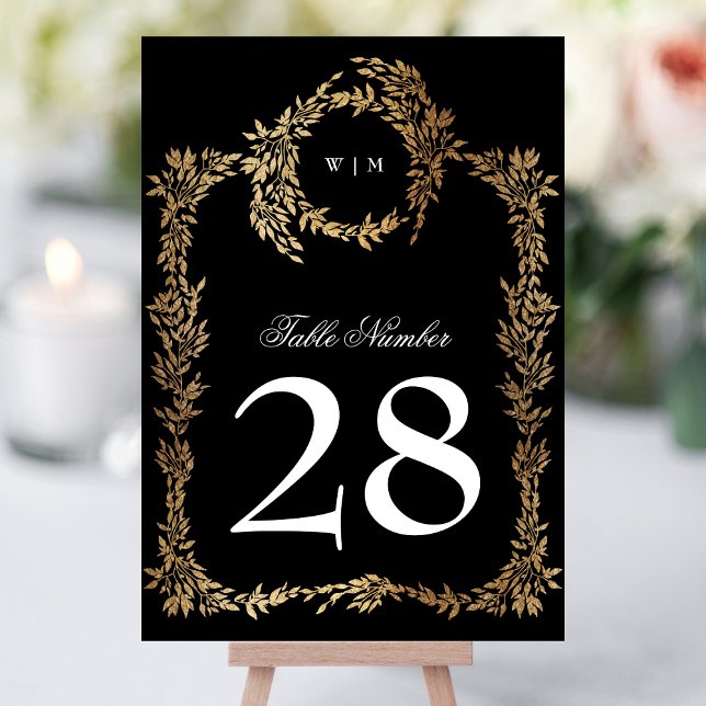 Traditional Monogram Black Crest Classic Wedding Table Number (Creator Uploaded)