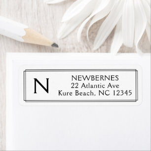 Traditional Monogram Black White Border Stationery Return Address Label