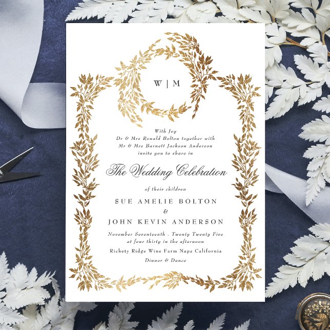 traditional Monogram Crest Classic Elegant Wedding Invitation (Creator Uploaded)