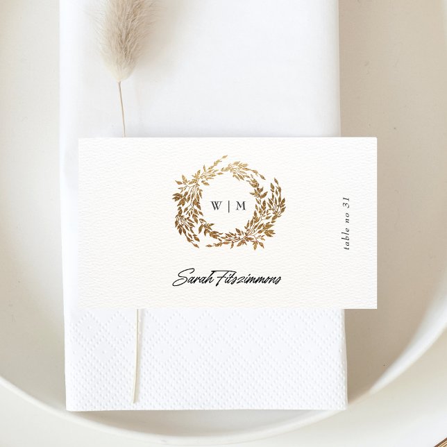 traditional Monogram Crest Classic Elegant Wedding Place Card (Creator Uploaded)