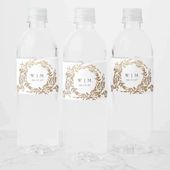 traditional Monogram Crest Classic Elegant Wedding Water Bottle Label (Bottles)
