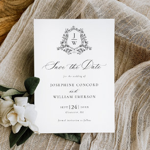 Traditional Monogram Crest Floral Elegant Wedding Save The Date