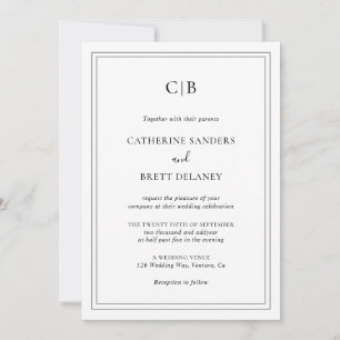 Traditional Monogram Elegant Wedding Invitation