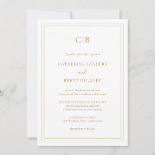 Traditional Monogram Gold All In One Wedding Invitation