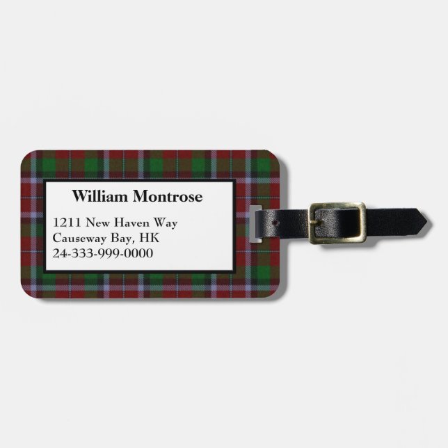 Traditional Montrose Tartan Plaid Luggage Tag (Front Horizontal)
