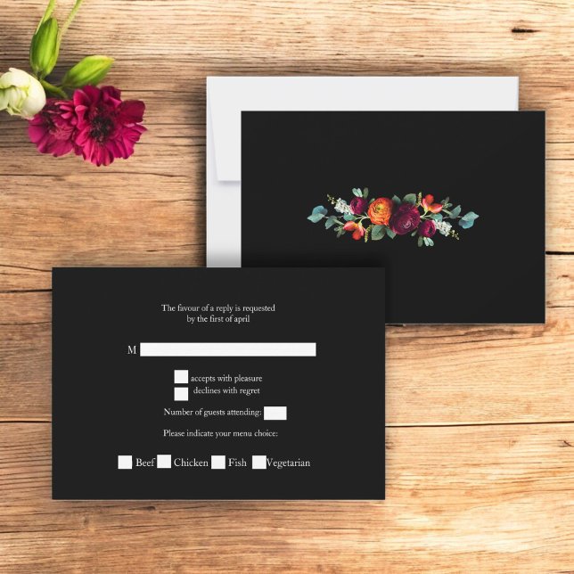 Traditional moody dutch florals wedding rsvp card  (rustic dutch  vintage florals moody romantic wedding rsvp card )