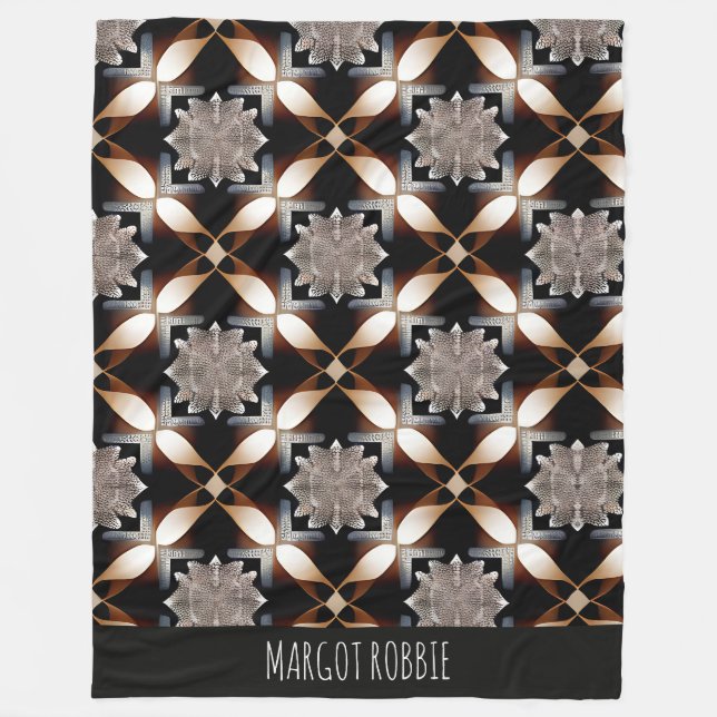 Traditional Moroccan Brown Geometric Pattern Fleece Blanket (Front)