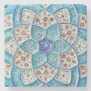 Traditional Moroccan turquoise Blue, white, salmon Stone Coaster