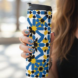 Traditional Moroccan Zellige Geometric Pattern Thermal Tumbler