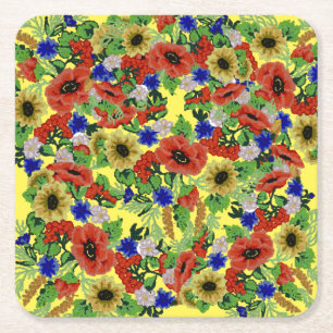 Traditional Motif, Romanian Traditional Motif T-S Square Paper Coaster