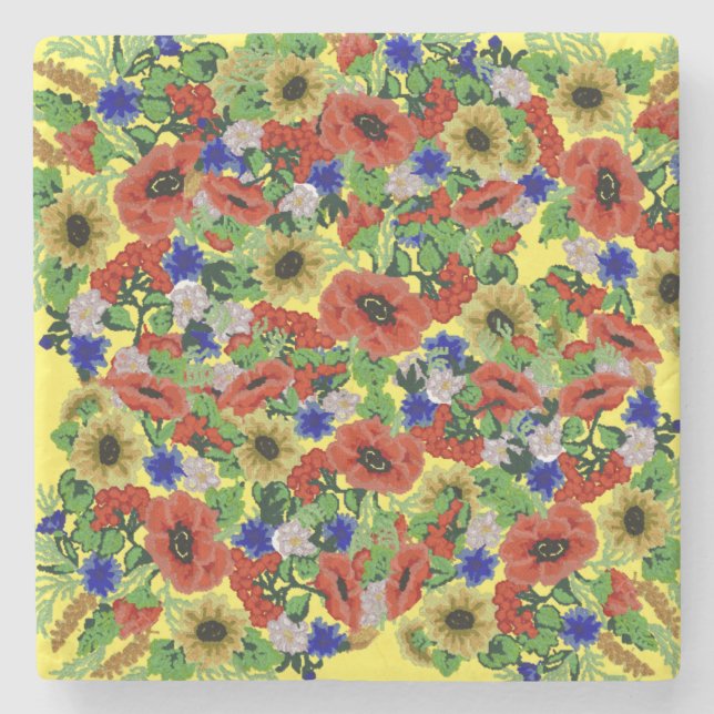 Traditional Motif, Romanian Traditional Motif  T-S Stone Coaster (Front)