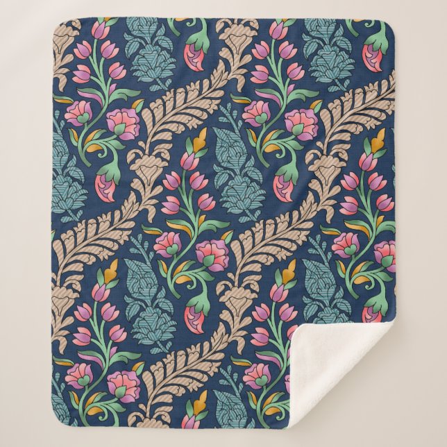 Traditional Mughal Allover Designart,pattern,flora Sherpa Blanket (Front)