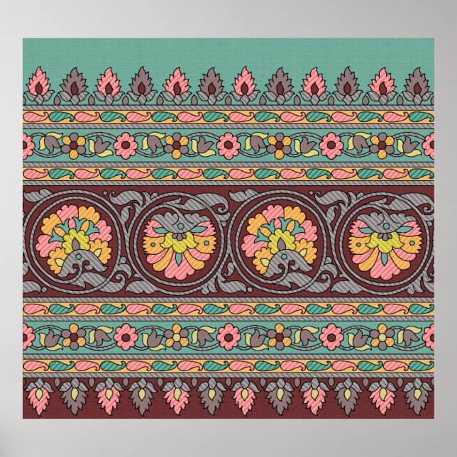 Traditional Mughal Border art,pattern,flower,geome Poster (Front)