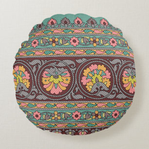 Traditional Mughal Border Designart,pattern,geomet Round Cushion