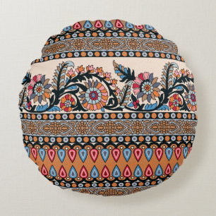 Traditional Mughal Border Designart, seamless, afr Round Cushion