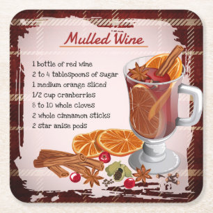 Traditional Mulled Wine Recipe Christmas Drink Art Square Paper Coaster