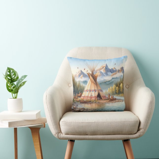 Traditional Native Indian Teepee Nature Scene Digi Cushion (Chair)