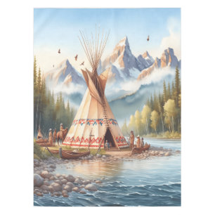 Traditional Native Indian Teepee Nature Scene Digi Tablecloth