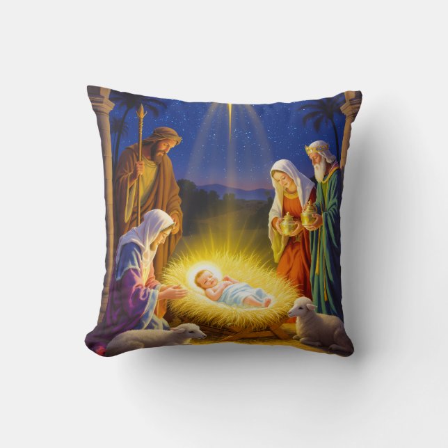 Traditional Nativity Holy Family Cushion (Front)
