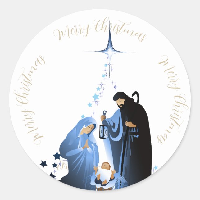 Traditional Nativity Scene Christmas greetings Classic Round Sticker (Front)
